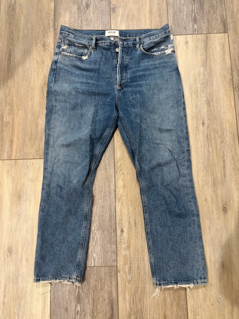 Agolde Riley High Rise Straight Crop Jeans - Mid Blue - Picture 4 of 7